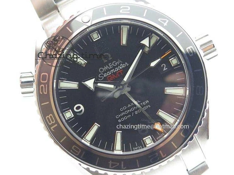 0119 Planet Ocean GMT 42mm V6F Best Edition Black Dial Silver Markers On SS Bracelet A Casual 8273